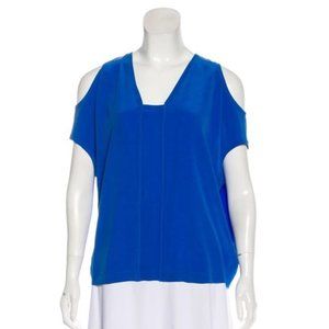 Cut25 Yigal Azrouel Women 4 Silk Cutout Blue silk top cold shoulder short sleeve